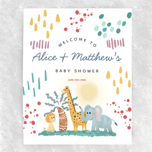 Modern Safari Animals Boy Baby shower Welkomstbord Perfect Poster
