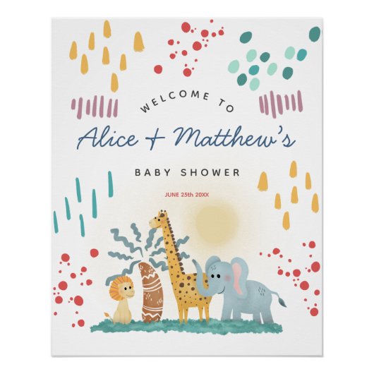Modern Safari Animals Boy Baby shower Welkomstbord Perfect Poster (Voorkant)
