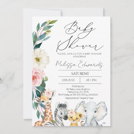 Modern Safari Blush Boho Floral Baby shower Kaart (Voorkant)