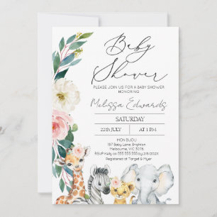 Modern Safari Blush Boho Floral Baby shower Kaart