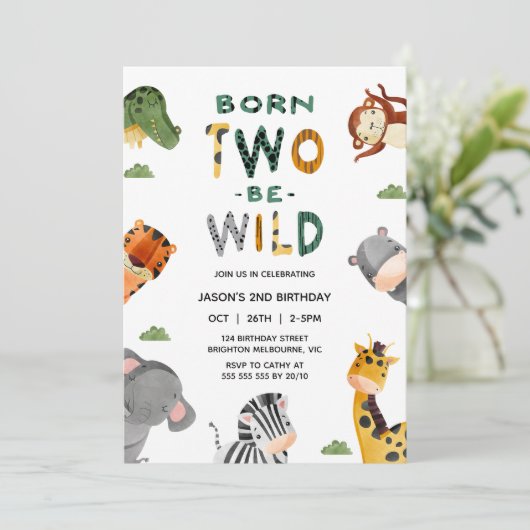 Modern Safari Born Two Be Wild 2e verjaardag Kaart (Staand voorkant)