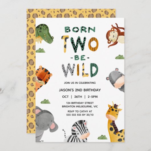 Modern Safari Born Two Be Wild 2e verjaardag Kaart (Voorkant / Achterkant)