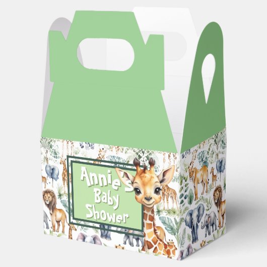 Modern Safari Chic: trendy Baby shower Bedankdoosjes (Geopend)