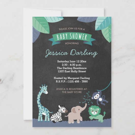 Modern Safari Oerwoud Baby Boy Shower Invitations Kaart (Voorkant)