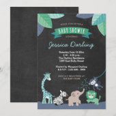 Modern Safari Oerwoud Baby Boy Shower Invitations Kaart (Voorkant / Achterkant)