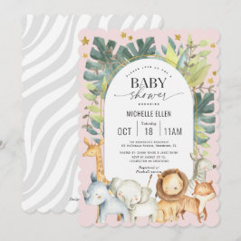 Modern Safari thema waterverf roze baby meisje Kaart
