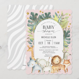 Modern Safari thema waterverf roze baby meisje Kaart