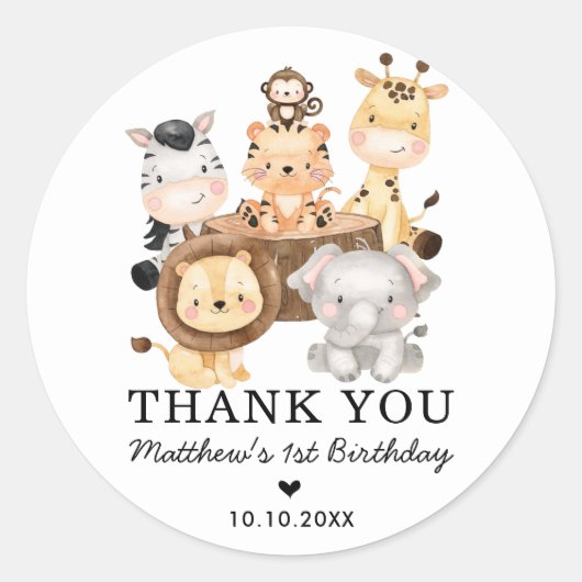 Modern Safari Wild Animals Verjaardag Baby shower Ronde Sticker (Voorkant)