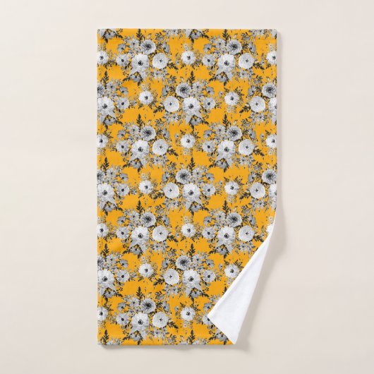 Modern Saffron Grey White Floral Waterverf Paint Bad Handdoek (Handdoek)