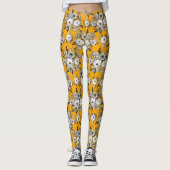 Modern Saffron Grey White Floral Waterverf Paint Leggings (Voorkant)