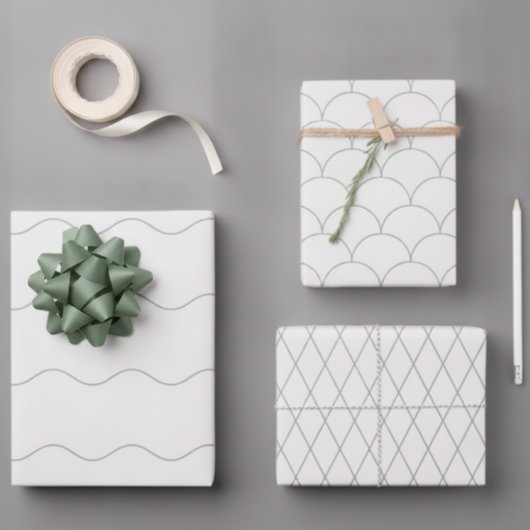 Modern Sage 3 Pack Scallop Wave Diamond Inpakpapier Vel