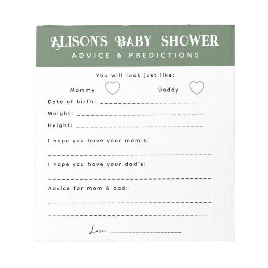 Modern Sage Advies en Voorspellingen Baby shower Notitieblok (Voorkant)