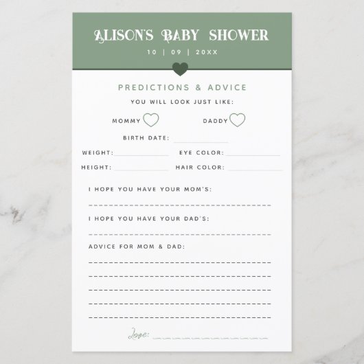Modern Sage Baby shower Advies en Voorspellingen (Voorkant)