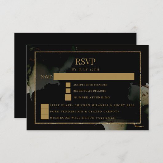 Modern Sage Black Custom RSVP Kaartje (Voorkant / Achterkant)