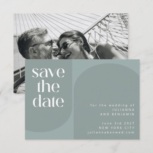 Modern Sage Blauwgroen groene geometrische chique  Save The Date (Voorkant / Achterkant)