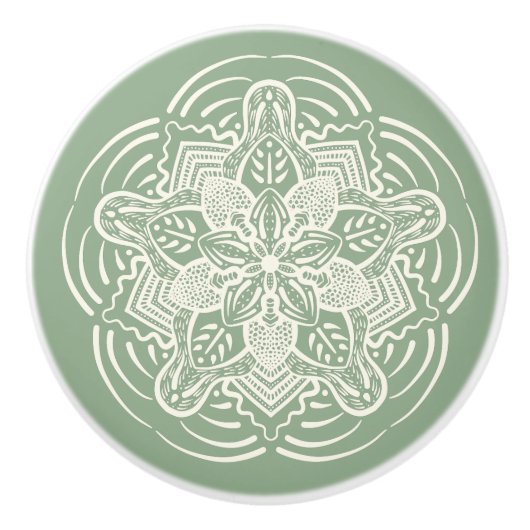 Modern Sage Country Farmhouse Ivory Mandala Keramische Knop (Voorkant)