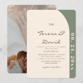Modern Sage & Cream Boho Photo Wedding Kaart (Voorkant / Achterkant)
