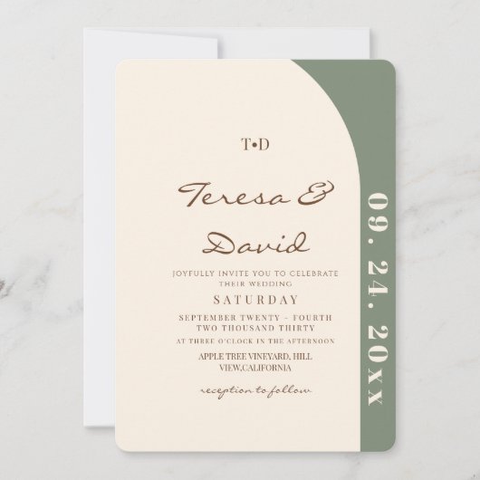 Modern Sage & Cream Boho Photo Wedding Kaart (Voorkant)
