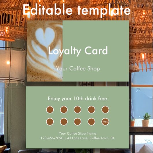 Modern Sage Custom Photo Coffee House Customer Klantenkaartje