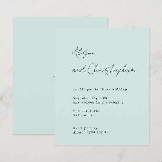 Modern Sage Elegant Script Wedding Invitation (Voorkant / Achterkant)