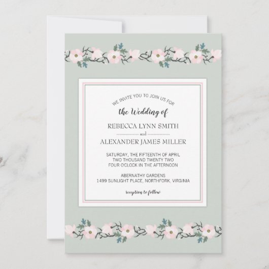 Modern Sage en Blush Pink Floral Wedding Invite Kaart (Voorkant)