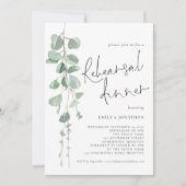 Modern Sage Eucalyptus Script Rehearsal Dinner Kaart (Voorkant)