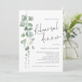 Modern Sage Eucalyptus Script Rehearsal Dinner Kaart (Staand voorkant)