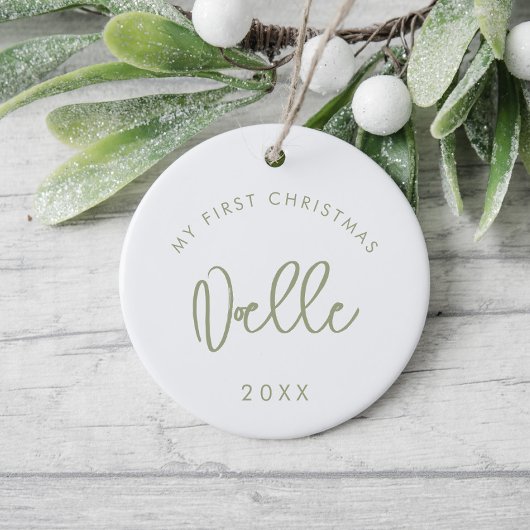 Modern Sage Font Baby's eerste kerstfoto Keramisch Ornament