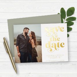Modern Sage Gold Foil Foto Save the Date Folie Uitnodiging