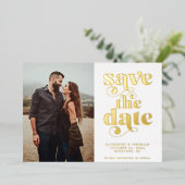 Modern Sage Gold Foil Foto Save the Date Folie Uitnodiging (Staand Voorkant)