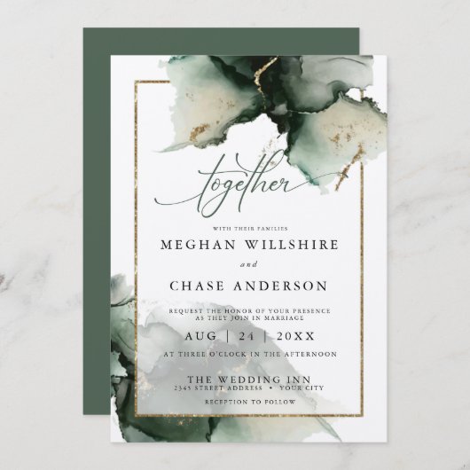 Modern Sage Green2 Waterverf Uitnodiging (Voorkant / Achterkant)