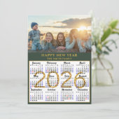 Modern Sage Green 2025 Calendar Gold Script Eenvou Feestdagenkaart (Staand voorkant)