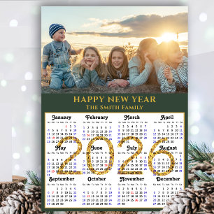 Modern Sage Green 2025 Calendar Gold Script Eenvou Feestdagenkaart