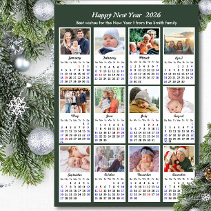 Modern Sage Green 2025 Kalender 12 Fotocollage Feestdagenkaart