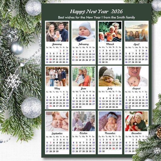Modern Sage Green 2025 Kalender 12 Fotocollage Feestdagenkaart
