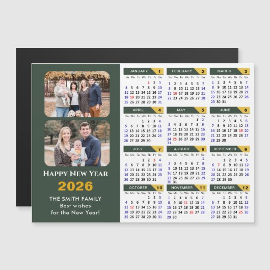Modern Sage Green 2025 Kalender 2 Foto Magnetisch (Voorkant / Achterkant)