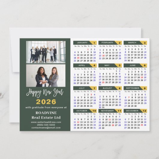 Modern Sage Green 2025 Kalender Business 2 Foto Feestdagenkaart (Voorkant)