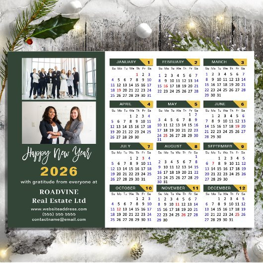Modern Sage Green 2025 Kalender Business 2 Foto Feestdagenkaart