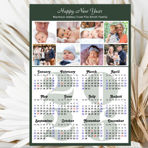 Modern Sage Green 2025 Kalender Familie 8 Foto Feestdagenkaart