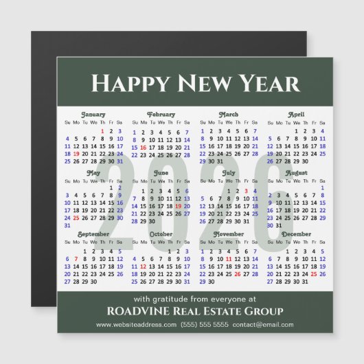 Modern Sage Green 2025 Kalender Zakelijk Magnetisc (Voorkant / Achterkant)