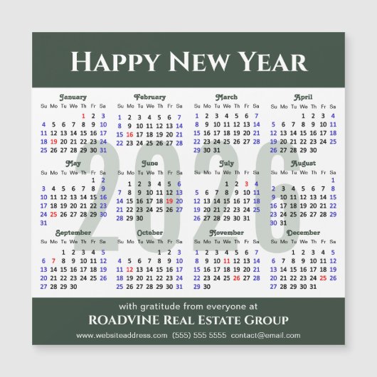 Modern Sage Green 2025 Kalender Zakelijk Magnetisc (Voorkant)