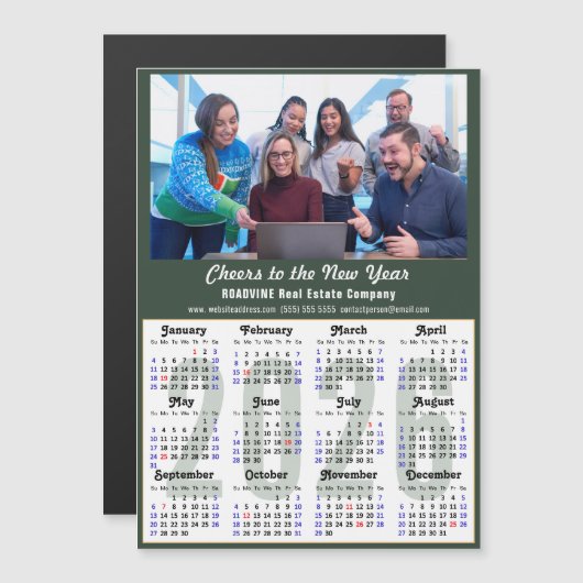 Modern Sage Green 2025 Kalender Zakelijk Magnetisc (Voorkant / Achterkant)
