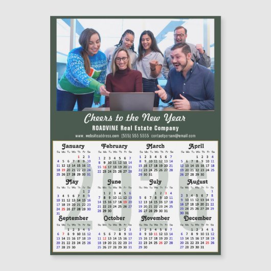Modern Sage Green 2025 Kalender Zakelijk Magnetisc (Voorkant)