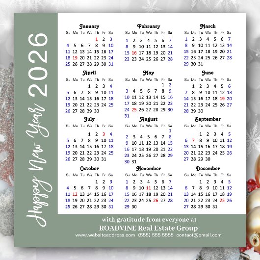 Modern Sage Green 2025 Kalender Zakelijk Magnetisc