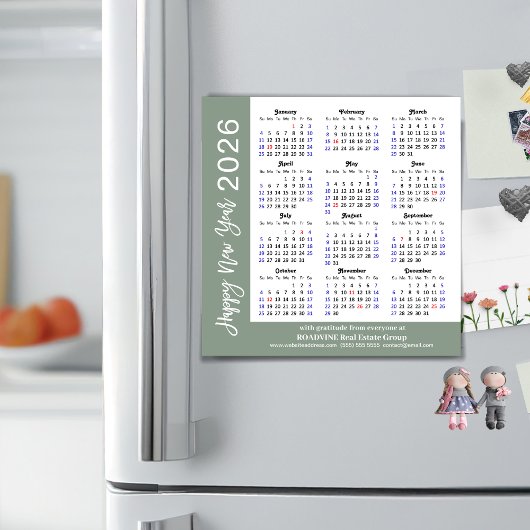 Modern Sage Green 2025 Kalender Zakelijk Magnetisc