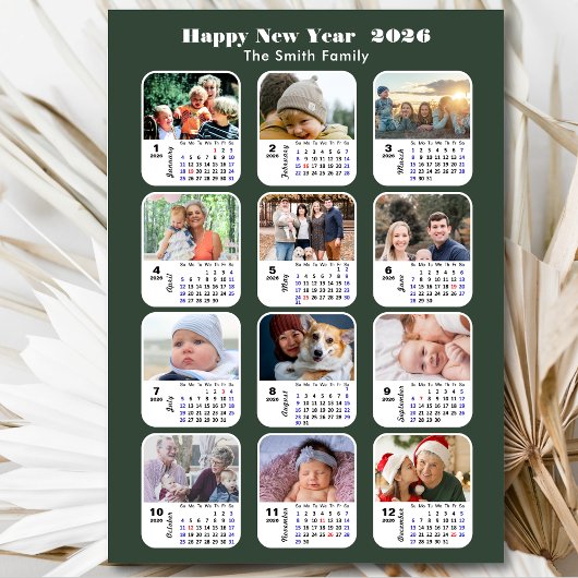 Modern Sage Green 2026 Kalender 12 Foto Magnetisch