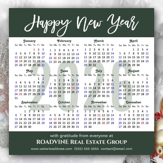 Modern Sage Green 2026 Kalender Zakelijk Magnetisc