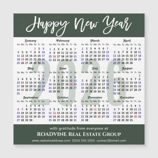 Modern Sage Green 2026 Kalender Zakelijk Magnetisc (Voorkant)