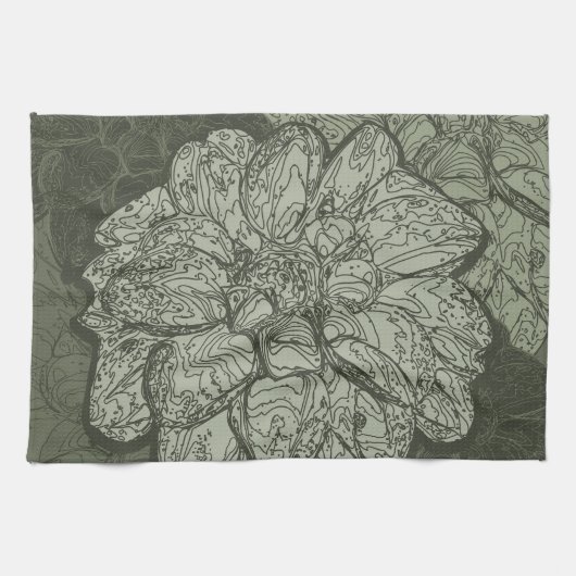 Modern Sage Green Abstract Dahlia Floral Pattern Theedoek (Horizontaal)