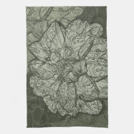 Modern Sage Green Abstract Dahlia Floral Pattern Theedoek